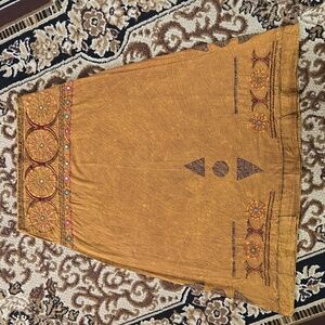 Boho Hippie Cotton Maxi Skirt Embroidered Mirror Patchwork Ruffles 90s Y2K Retro